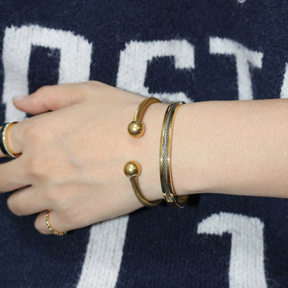 Stainless Steel Ball Open Cuff Bangle Wire Rope Bracelet Wrist Ornament Jewelry Gift
