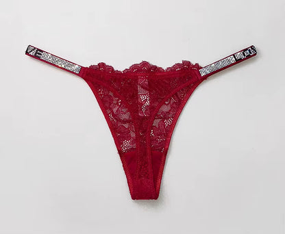 Women Lace Seamless Underwear Rhinestone G-String Thong Low Rise Panties Briefs