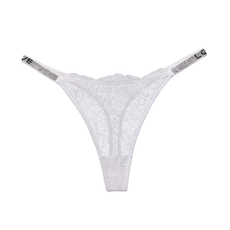 Women Lace Seamless Underwear Rhinestone G-String Thong Low Rise Panties Briefs