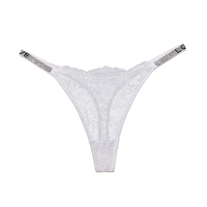 Women Lace Seamless Underwear Rhinestone G-String Thong Low Rise Panties Briefs