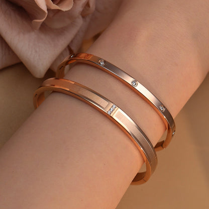 18K Plated Stainless Steel Zircon Fashion Women's Bracelet Bangles Gifts