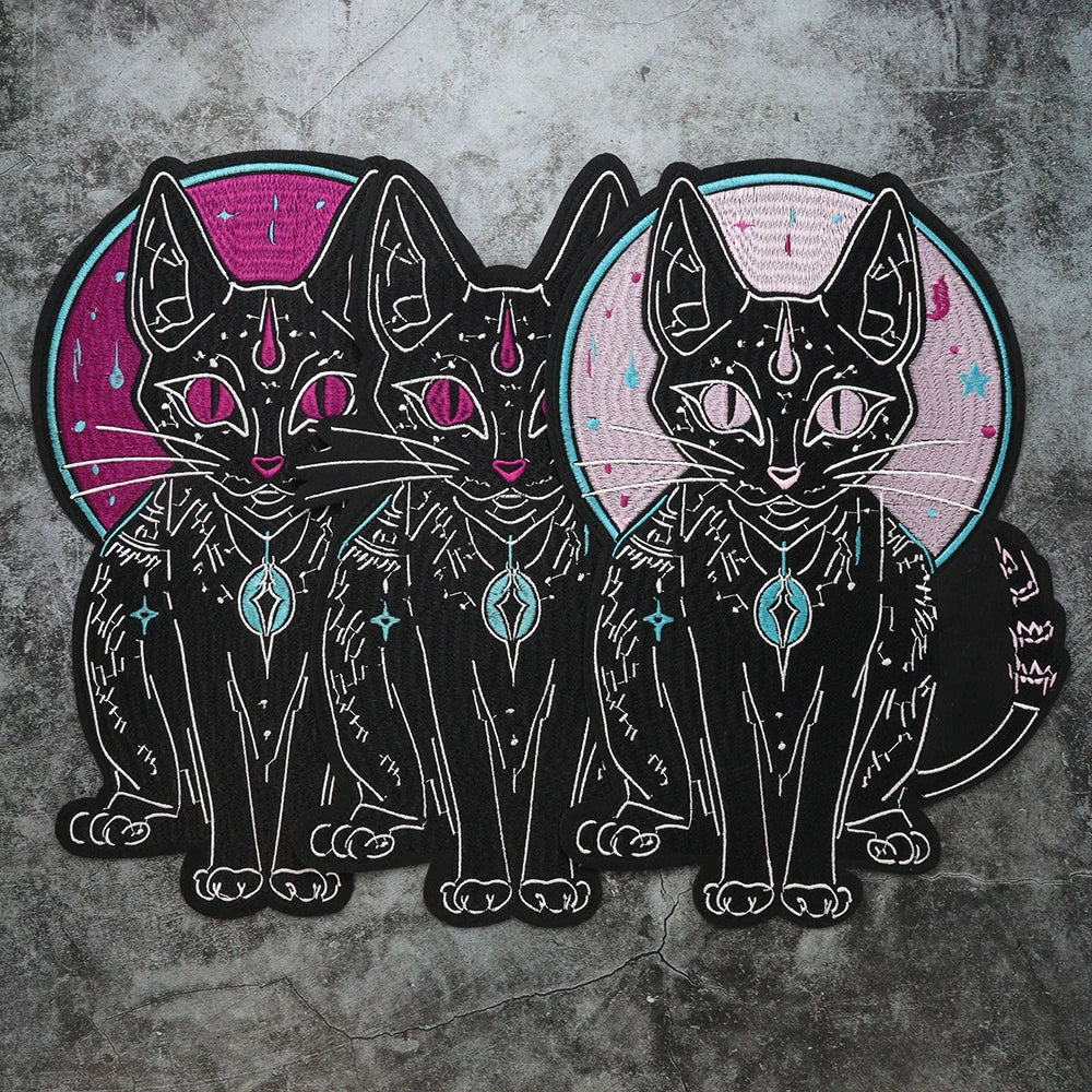 Large Black Noble Animal Cat Patch Embroidered Patches Iron on Clothing Backpack Badges Twill Craft Stickers