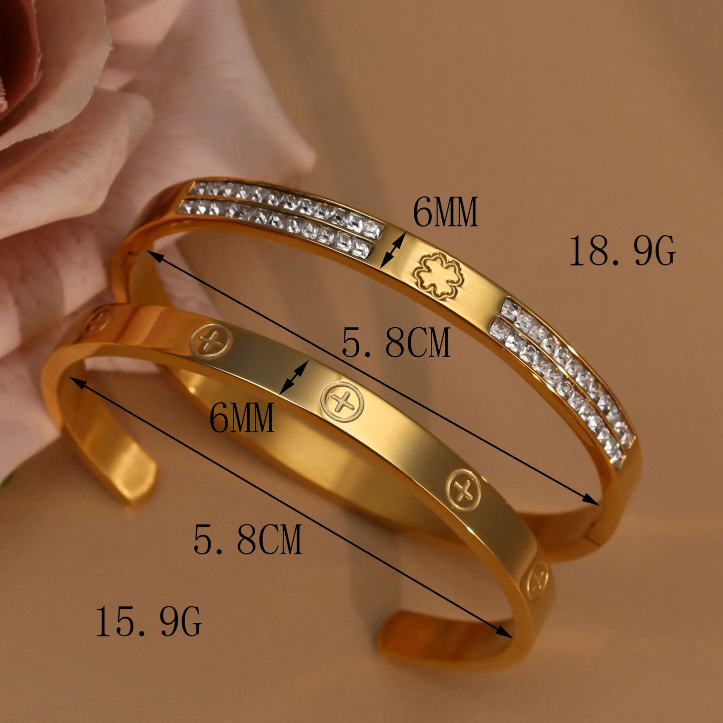 18K Gold-Plated Cross Screwdriver Stainless Steel Zircon Bangle Bracelet Women's Jewelry
