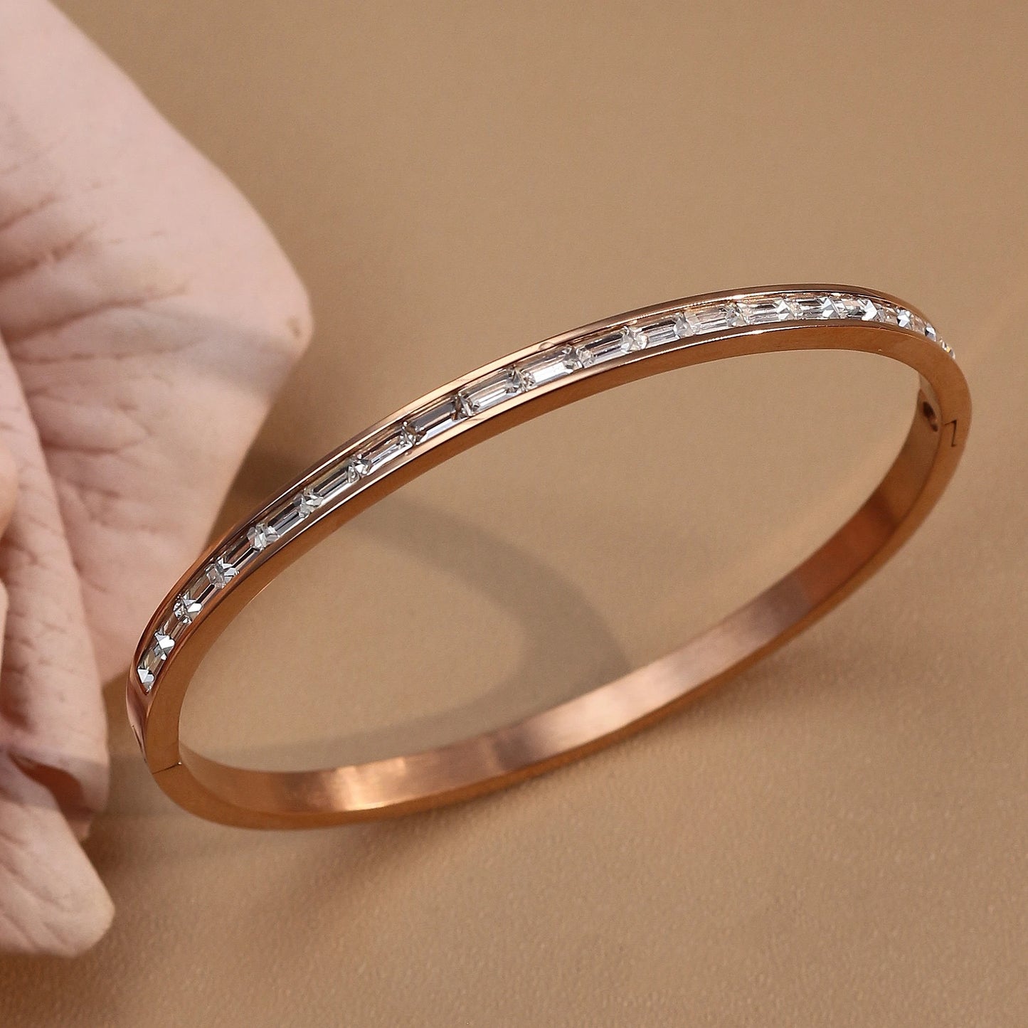 Fashion Plated 18k Zircon Stainless Steel Women's Bracelet Bangles