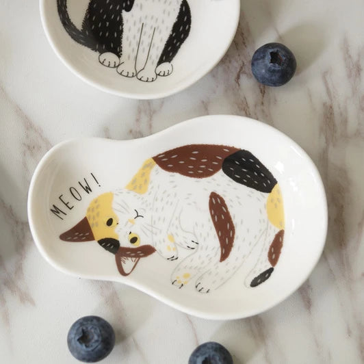 Ceramic Japanese Tableware Cat Kitten Soy Sauce Dish Dipping Saucer Plates