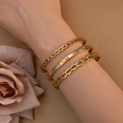 18K Gold Plated Stainless Steel Zircon Chain Hollow Women's Bracelet