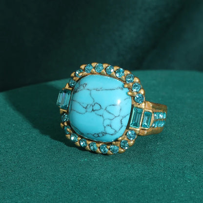 Vintage Art Deco Turquoise 18K Gold-Plated Prong-Set Stone Designer Ring