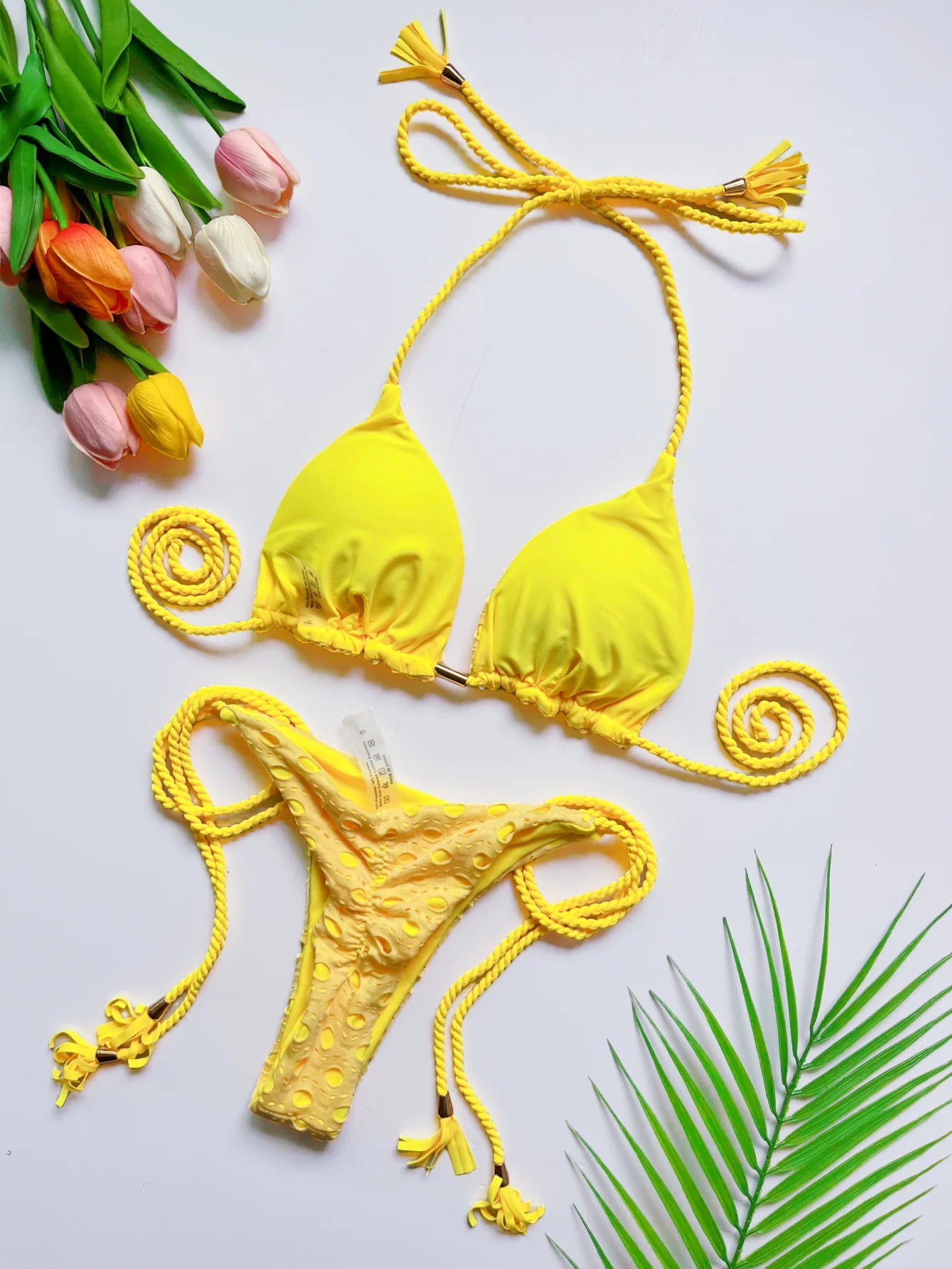 Sexy Hollow out Braiding rope Bikini Swimwear Swimsuit Triangle Solid Bathing Brazilian Suit