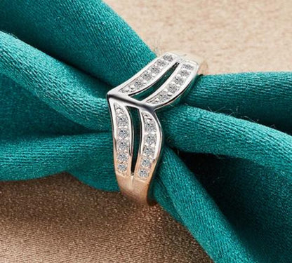925 Sterling Silver Double Line Women Man Fashion Wedding Engagement Party Charm Ring