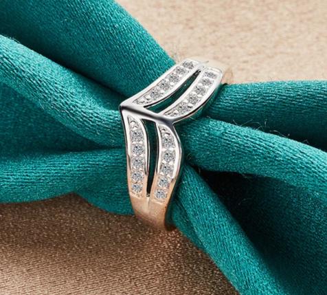 925 Sterling Silver Double Line Women Man Fashion Wedding Engagement Party Charm Ring