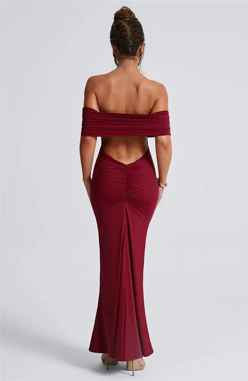 Women Strapless Backless Maxi Solid Off-shoulder Sleeveless Bodycon Long Dress