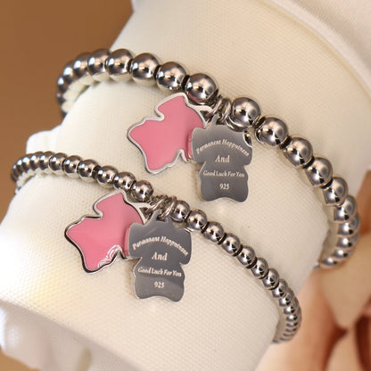 New Pink Elephant Pendant Elastic Bead Stainless Steel Bracelet 18 K Gold Plated Luxury Women's Jewelry Wholesale Gift