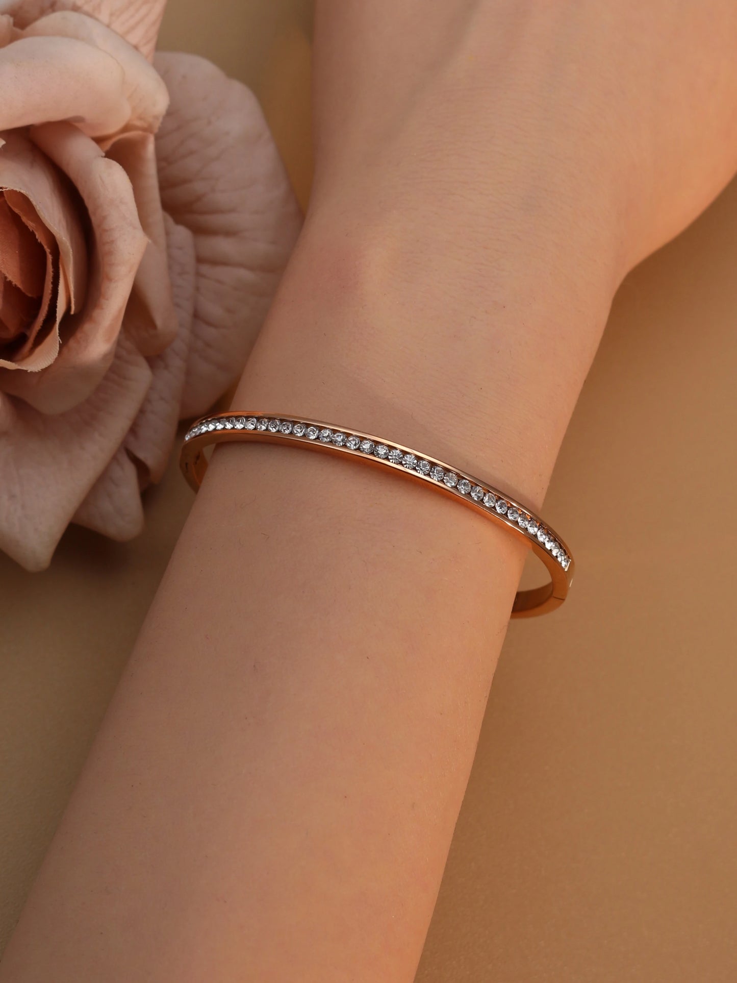 Delicate Crystal Shape Stainless Steel Gold Color Women's Bracelet Bangles