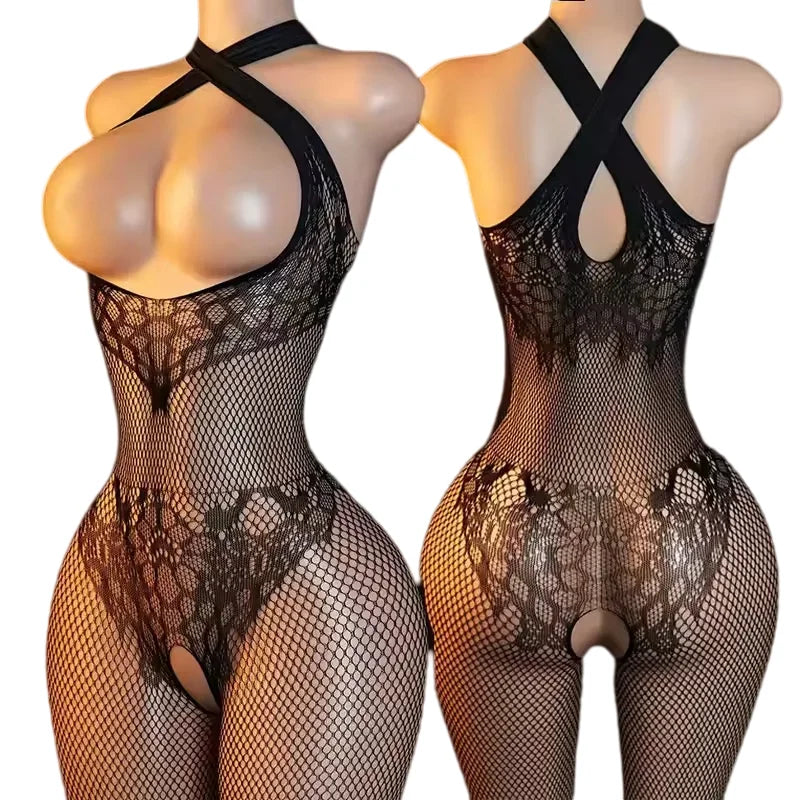 Sexy Open Bra Body Stockings Fishnet Underwear Transparent Bodysuit Catsuit Cosplay Lingerie