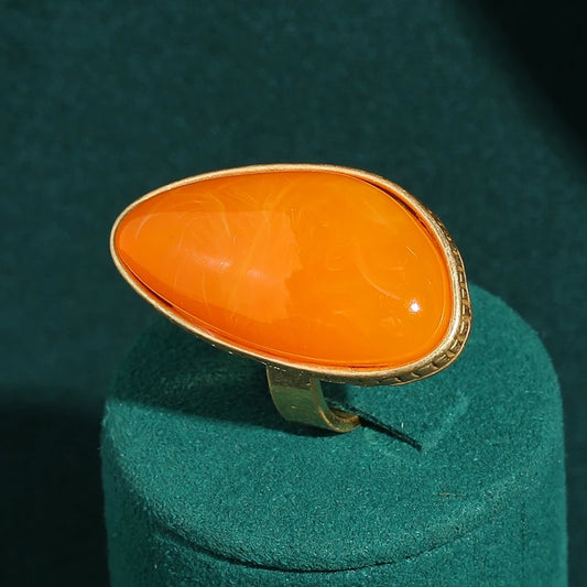 Vintage Orange Natural Stone Triangular Geometry Designer Ring