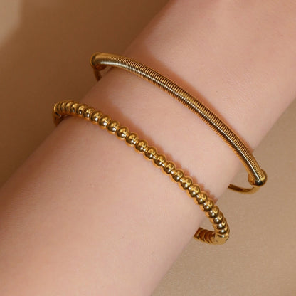 Women 18K Gold-Plated Stainless Steel Bead Open Bracelet Clasp Design Bangles Jewelry