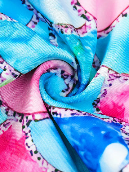 Girls Kids One-Piece Long Sleeve Sport 3D Scale Print Beach Boyleg Shorts Swimming Bathing Swimsuit Suit