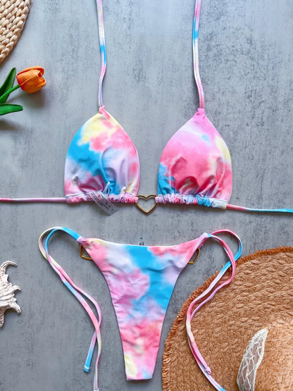 Solid Color Bikini Women Low Waist Lace-up Fashionable Swimsuit Two-piece suit