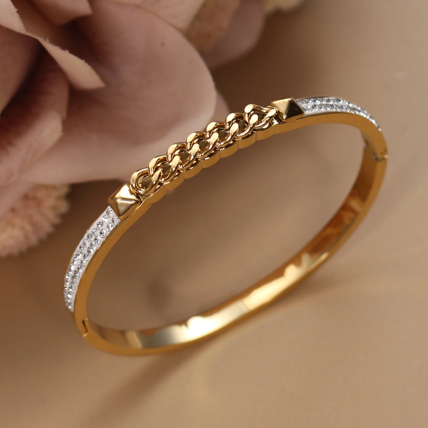 Love Charm 18k Gold Stainless Steel Crystal Cross Roman Numerals Bangle Bracelet