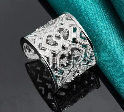 925 Sterling Silver Big Net Women Wedding Engagement Charm Weaving Ring