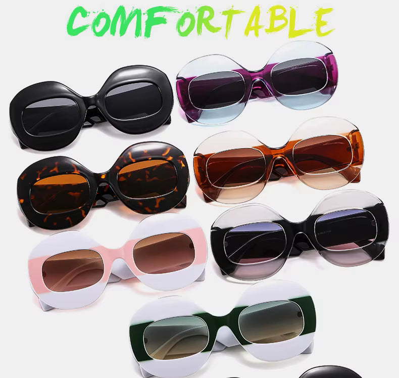 Men Women Retro Oval Clear Gradient Lens Shades UV400 Fashion Round Glasses Sunglasses