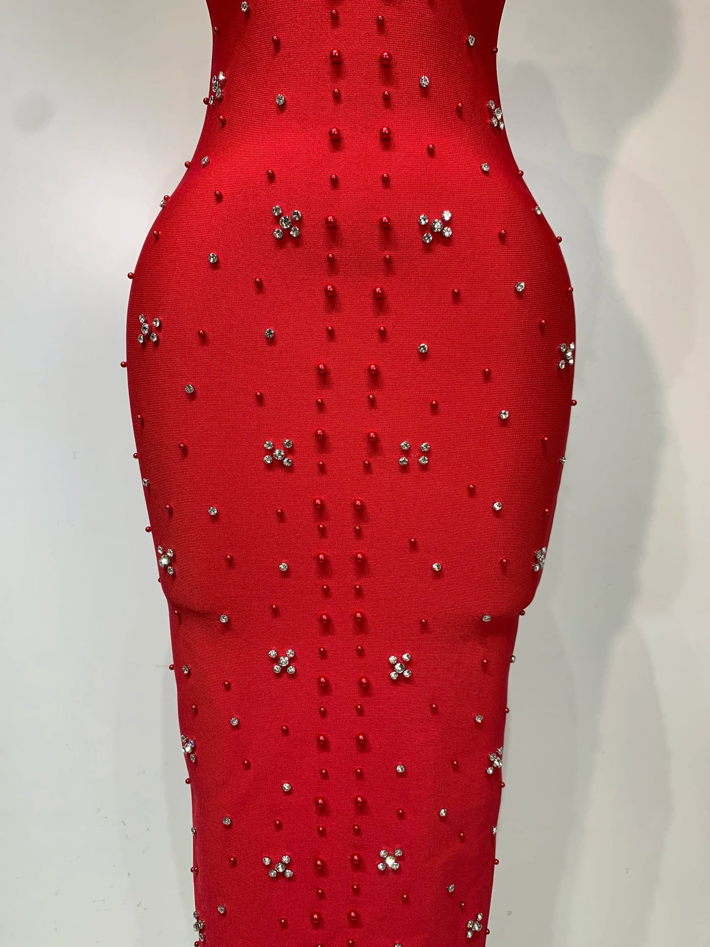 Sexy Sparkly Rhinestone Pearl Halter Backless Bandage Long Birthday Evening Party Dress