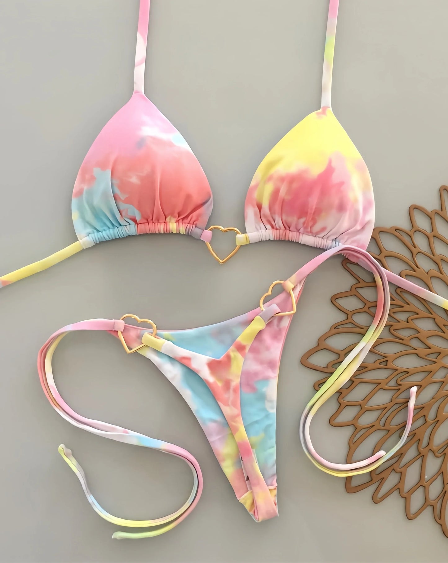 Solid Color Bikini Low Waist Lace-up Fashionable Swimsuit Two-piece Suit