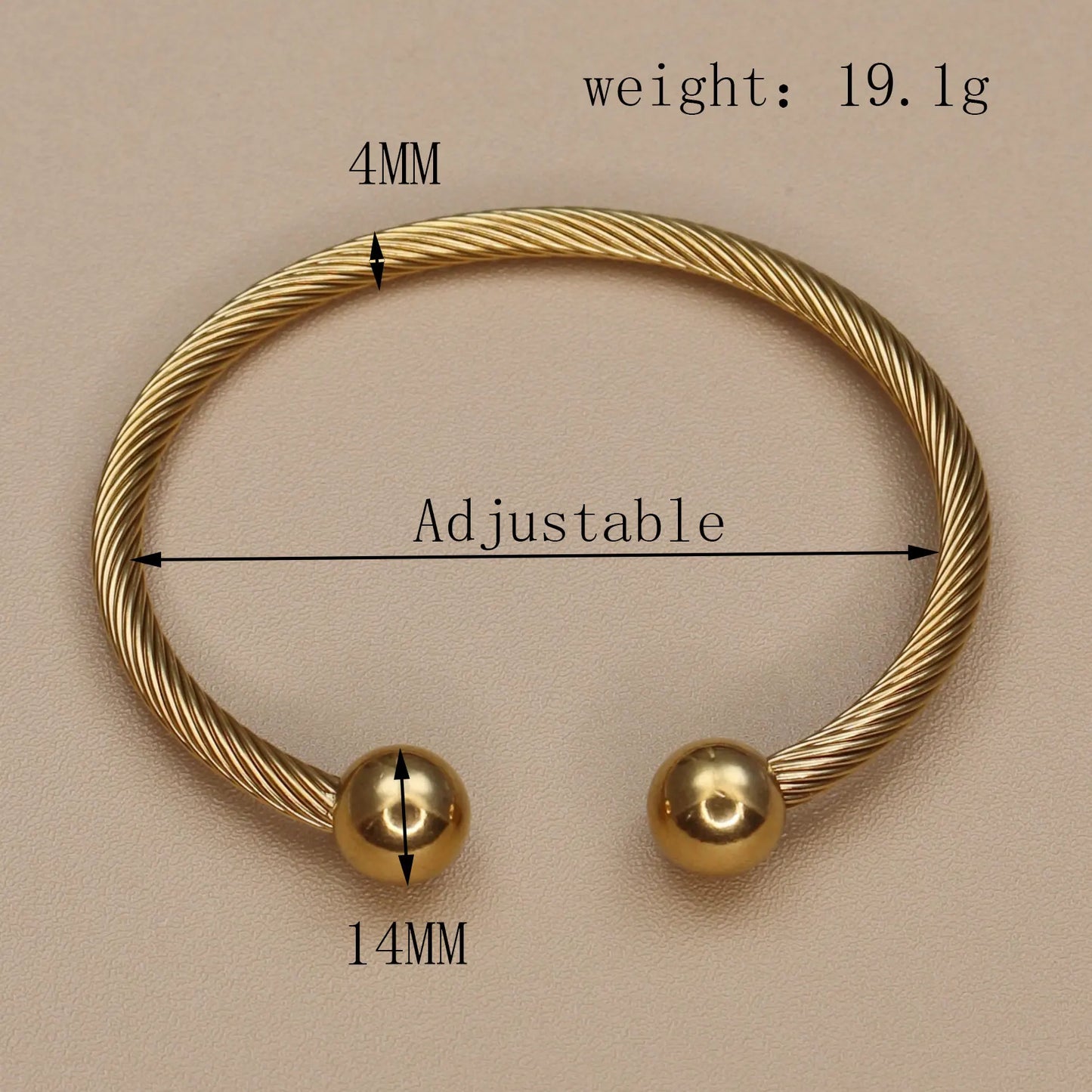 Stainless Steel Ball Open Cuff Bangle Wire Rope Bracelet Wrist Ornament Jewelry Gift