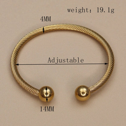Stainless Steel Ball Open Cuff Bangle Wire Rope Bracelet Wrist Ornament Jewelry Gift