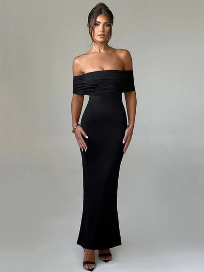 Women Strapless Backless Maxi Solid Off-shoulder Sleeveless Bodycon Long Dress