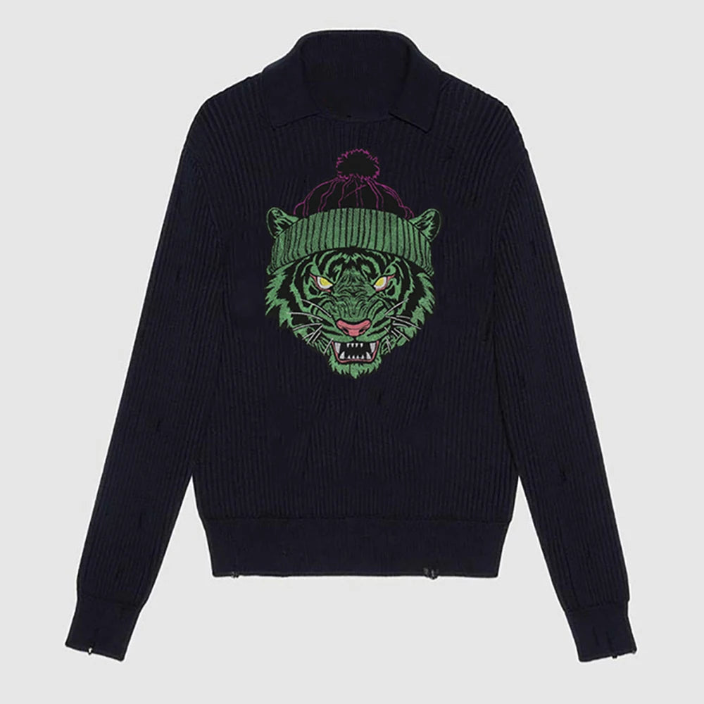 Green Dark Tiger Head Iron on Embroidery Patches for Clothes Applique Cool Badge DIY Craft