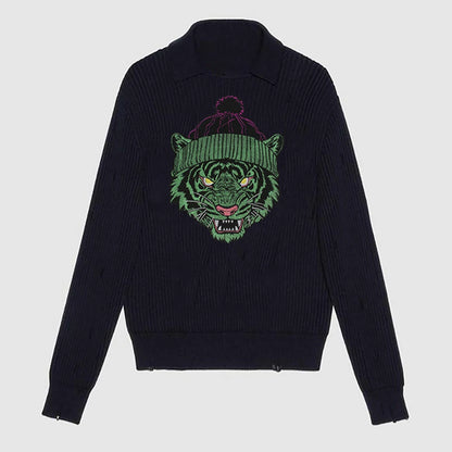 Green Dark Tiger Head Iron on Embroidery Patches for Clothes Applique Cool Badge DIY Craft