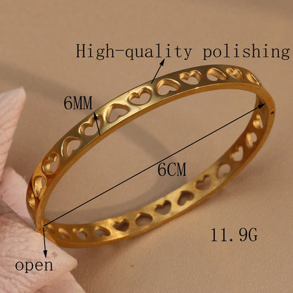 18K Gold-Plated LOVE Stainless Steel Zircon Openwork Bangle Bracelet Women's Jewelry