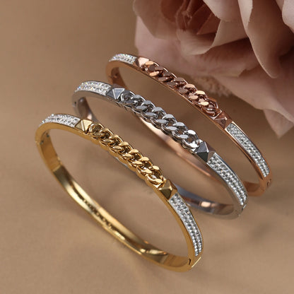 Love Charm 18k Gold Stainless Steel Crystal Cross Roman Numerals Bangle Bracelet