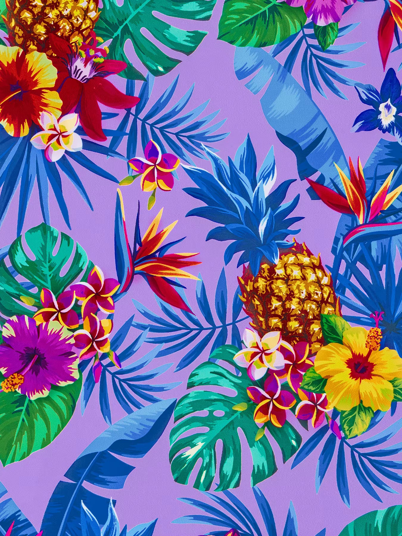 Long-Sleeved Purple Kids Girls One-Piece Tropical Plants Print Boyleg Rash Guard Beach Swimming Suit