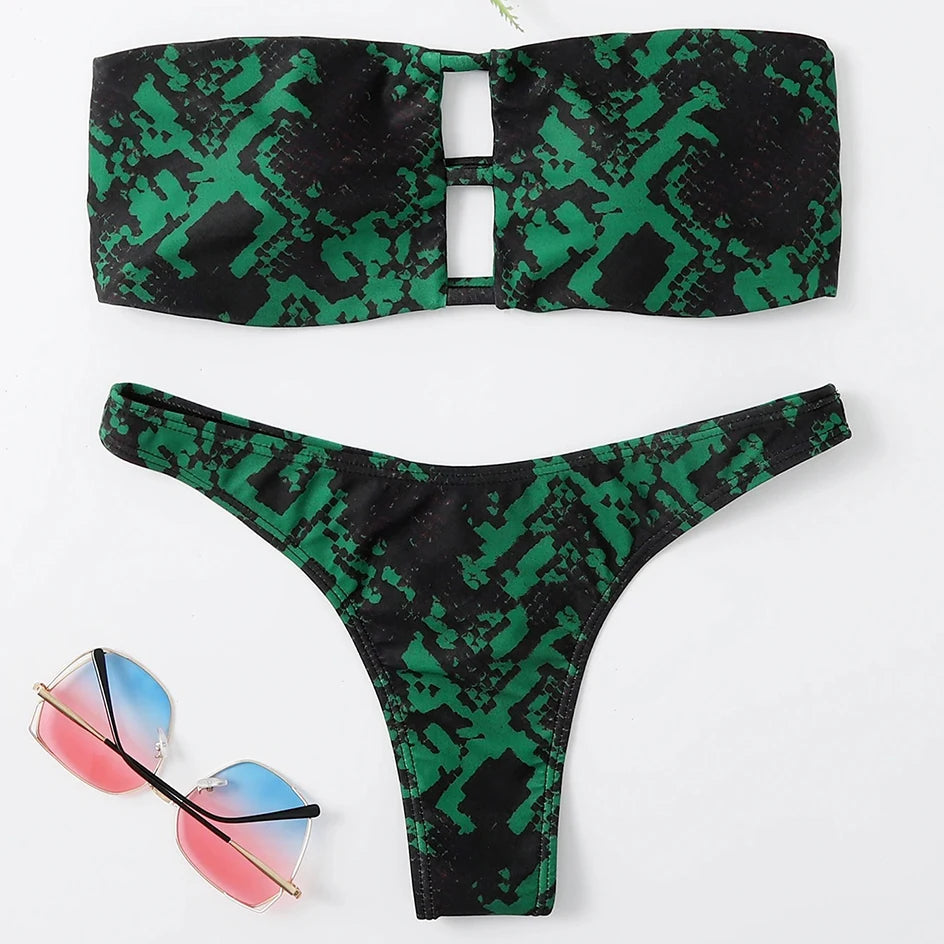 2pcs Sexy Snake Print Bikini Swimsuit Swimwear Thong Bathing Suit Brazilian Beach Wear Suits