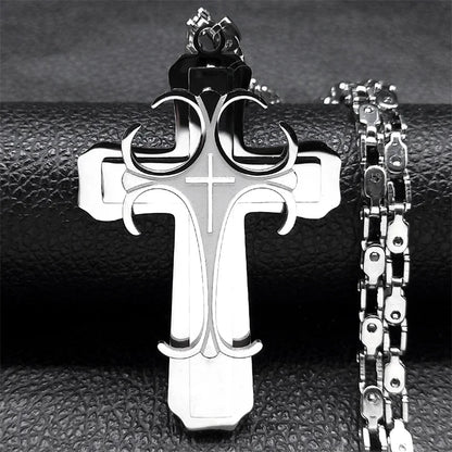 Men Big Cross Jesus Stainless Steel Gold Color Christ God Chain Necklace