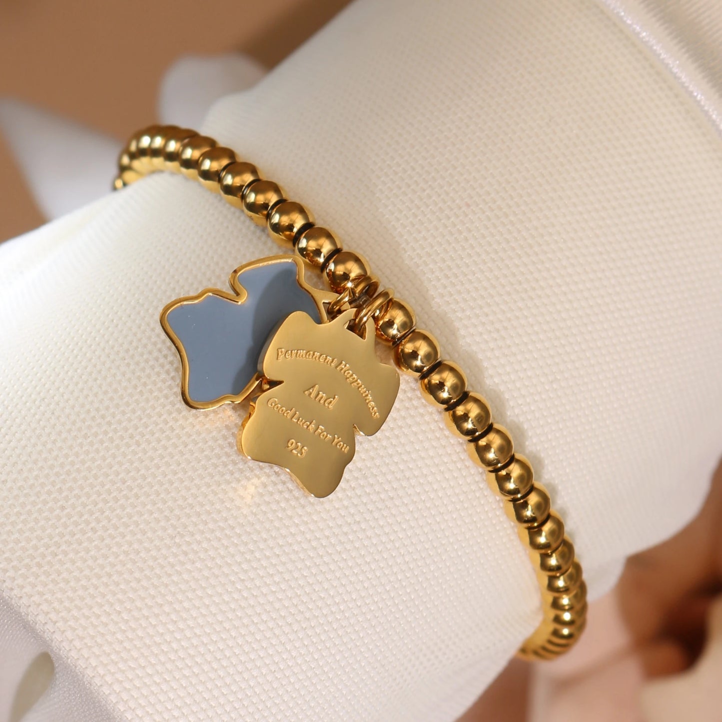 New Pink Elephant Pendant Elastic Bead Stainless Steel Bracelet 18 K Gold Plated Luxury Women's Jewelry Wholesale Gift