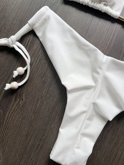 Women Lace Up Brazilian Thong Solid White/Black/Coffee Halter Swimsuit Bathing Beachwear Suit