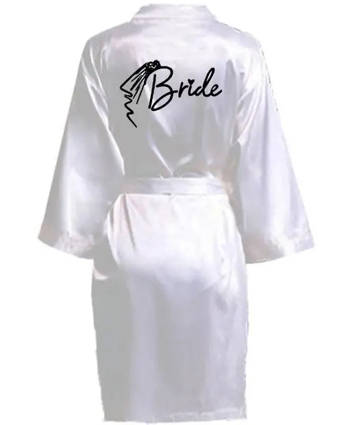 Women Wedding Bridal Bride Robe Printed Kimono Satin Pajamas Bridesmaid Bathrobe