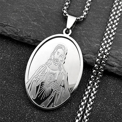 Men Stainless Steel Hip Hop Virgin Mary Medal Our Lady of Guadalupe Pendant Necklace