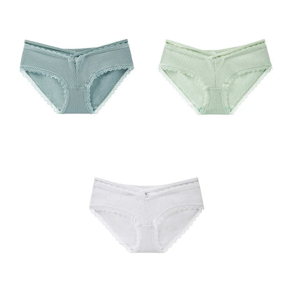 3Pcs Cotton Briefs Underwear Women Solid Soft Underpants Low-Rise Panties