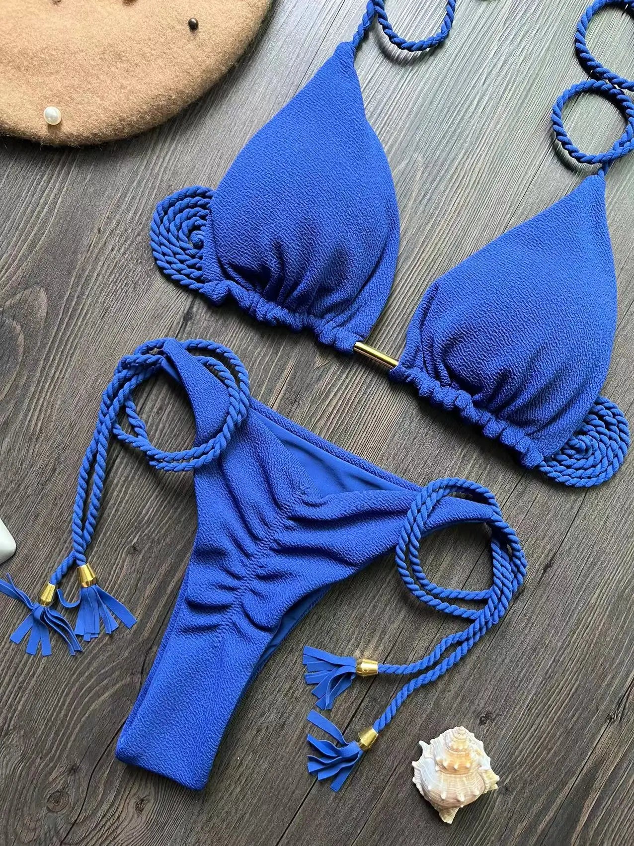 Sexy Braiding rope Bandage Bikini Swimsuit Two-piece Triangle Swimwear Bathing Suit Brazilian