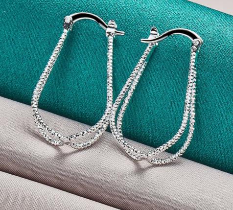925 Sterling Silver Double Line Cross Woman Fashion Charm Wedding Hoop Earring