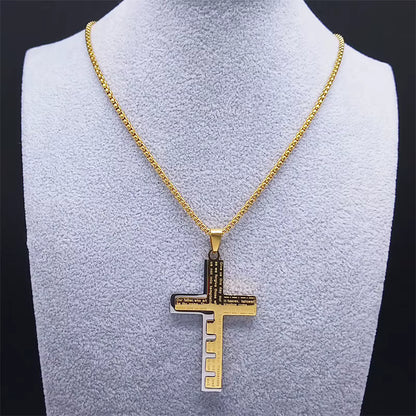 Men Stainless Steel Gold Color Bible Amulet Cross Christian Church Prayer Necklace