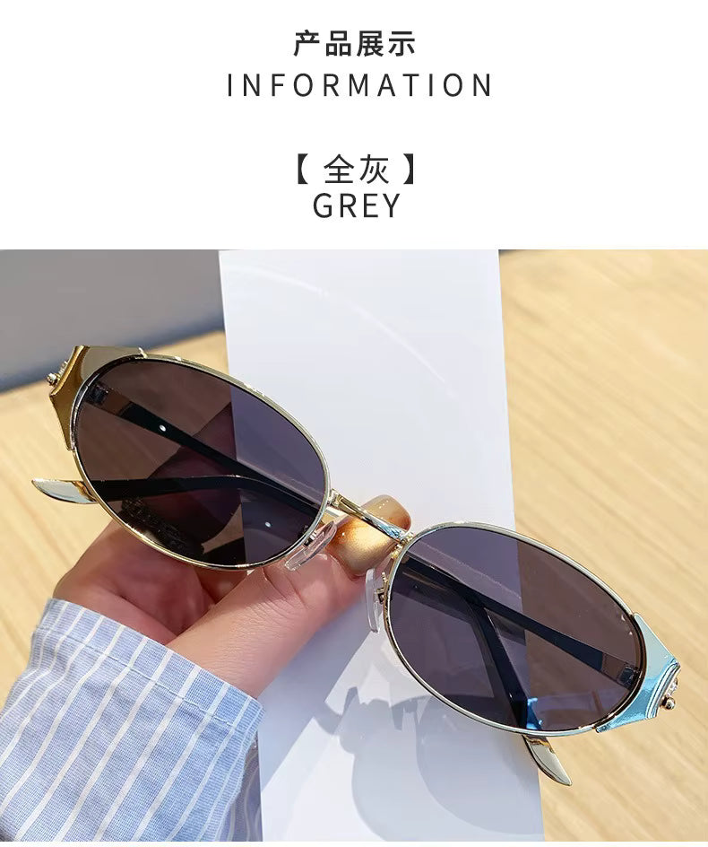 Women Metal Frame Oval Shades Fashion Designer Sunglasses Glasses