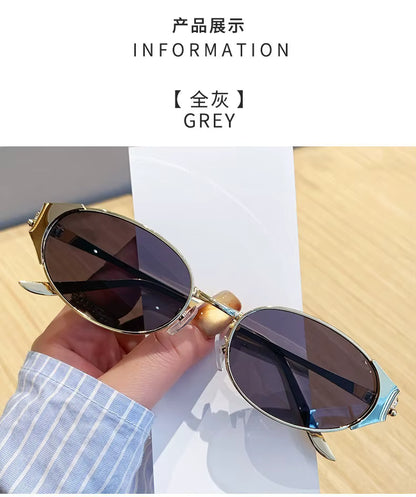 Women Metal Frame Oval Shades Fashion Designer Sunglasses Glasses
