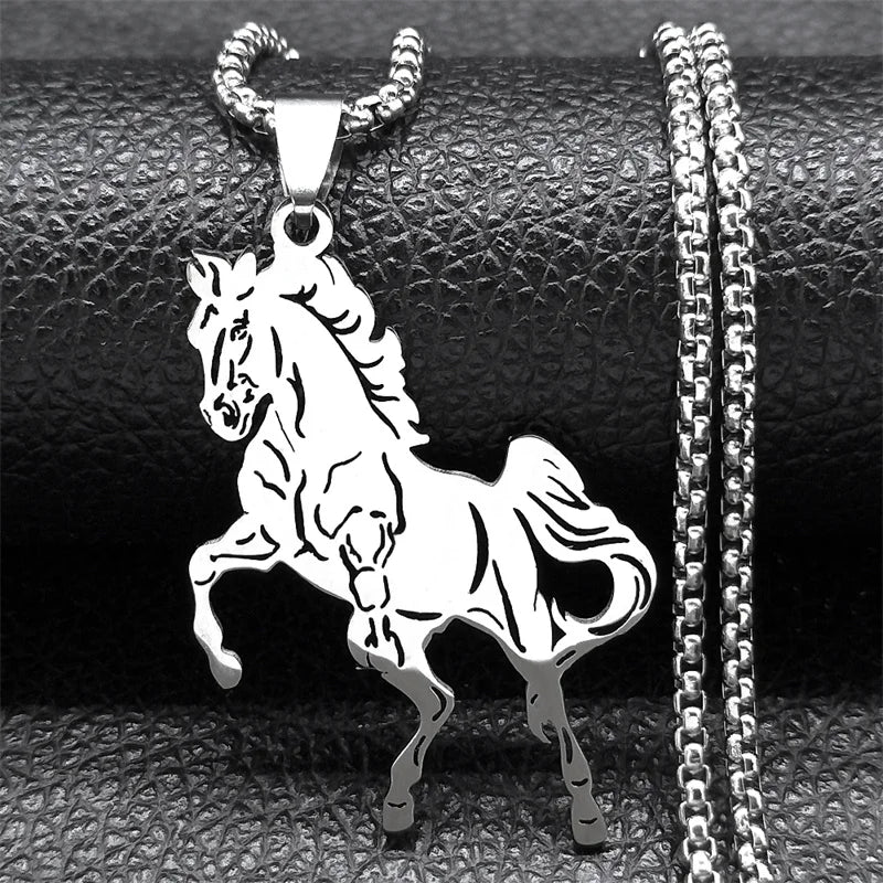 Women Men Stainless Steel Silver Color Aesthetic Horse Animal Necklace