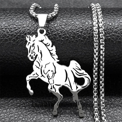 Women Men Stainless Steel Silver Color Aesthetic Horse Animal Necklace
