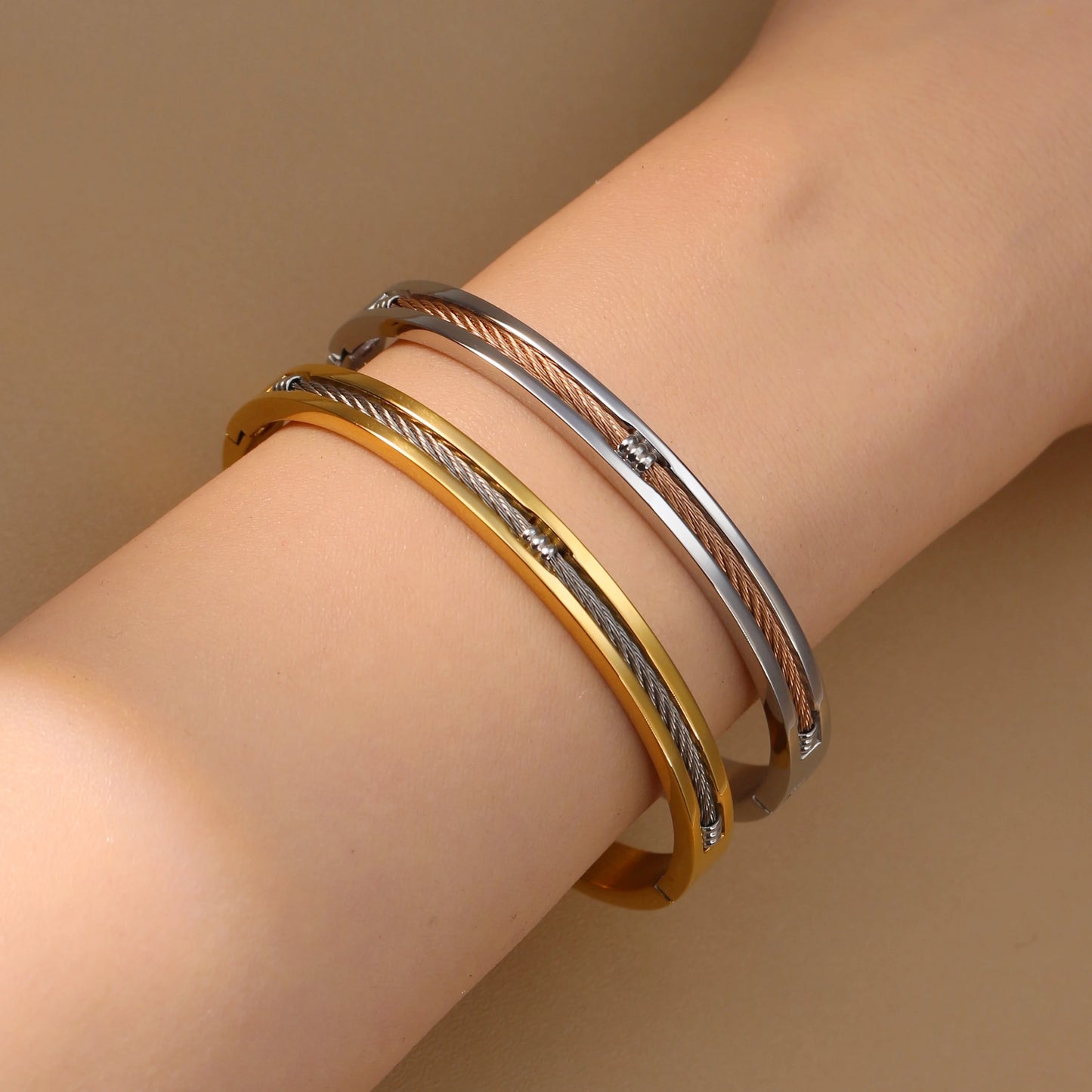 Women Punk 18k Gold Color Stainless Steel Statement Bracelet Bangle